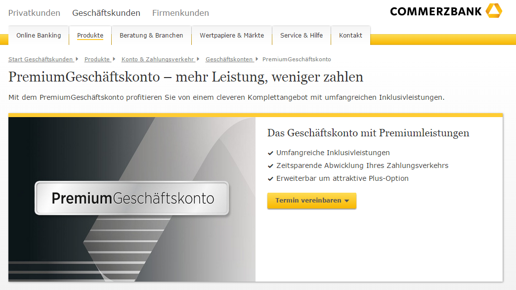 Commerzbank Geschäftskonto mit Premiumleistungen