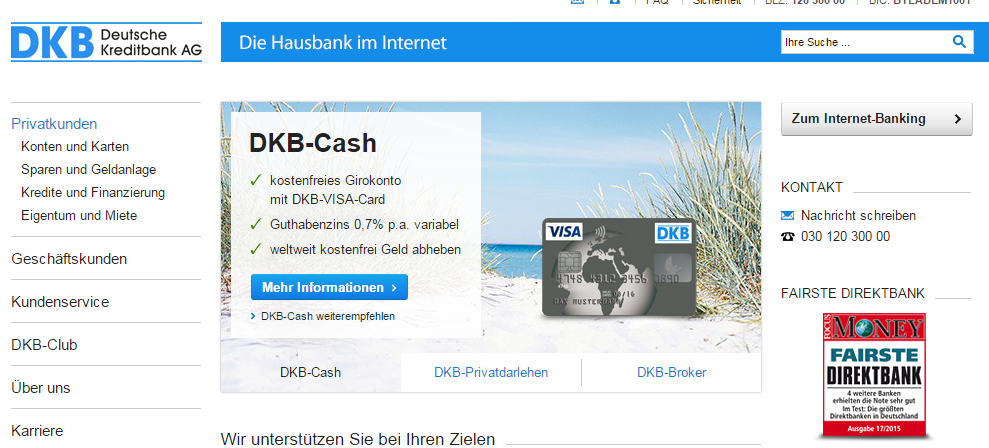 Beim kostenlosen DKB Cash Konto erhalten Sie sogar Guthabenzinsen