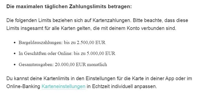 N26 Karten Limits