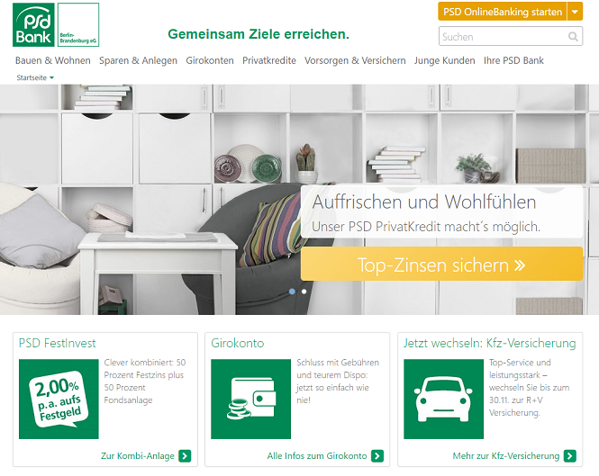 PSD Bank Berlin Brandenburg Webseite