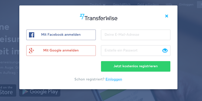 TransferWise Registrierung