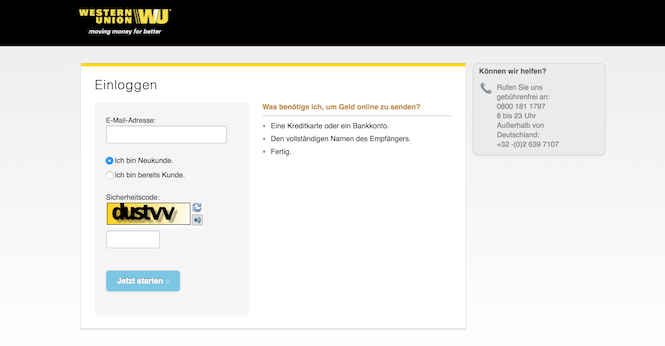 Western Union Registrierung