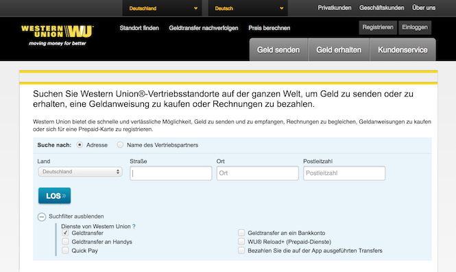 Western Union Standort-Suche