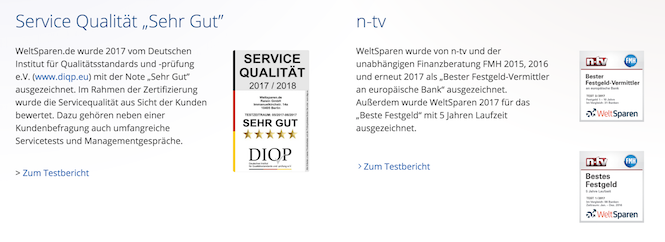 WeltSparen Auszeichnungen