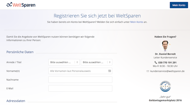WeltSparen Kontoeröffnung
