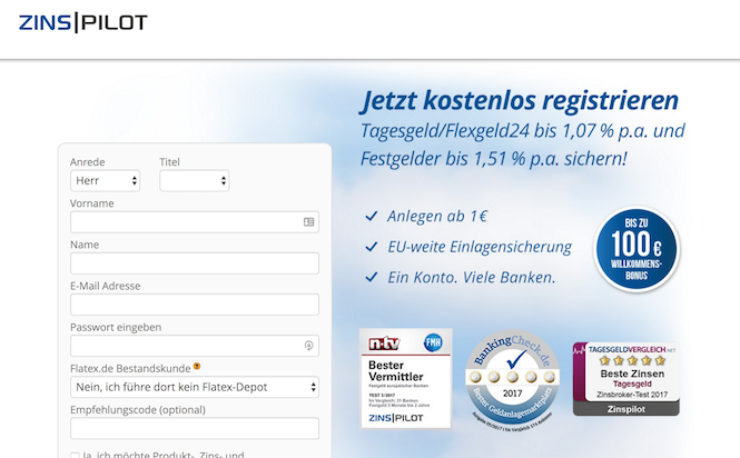 ZINSPILOT Kontoeröffnung
