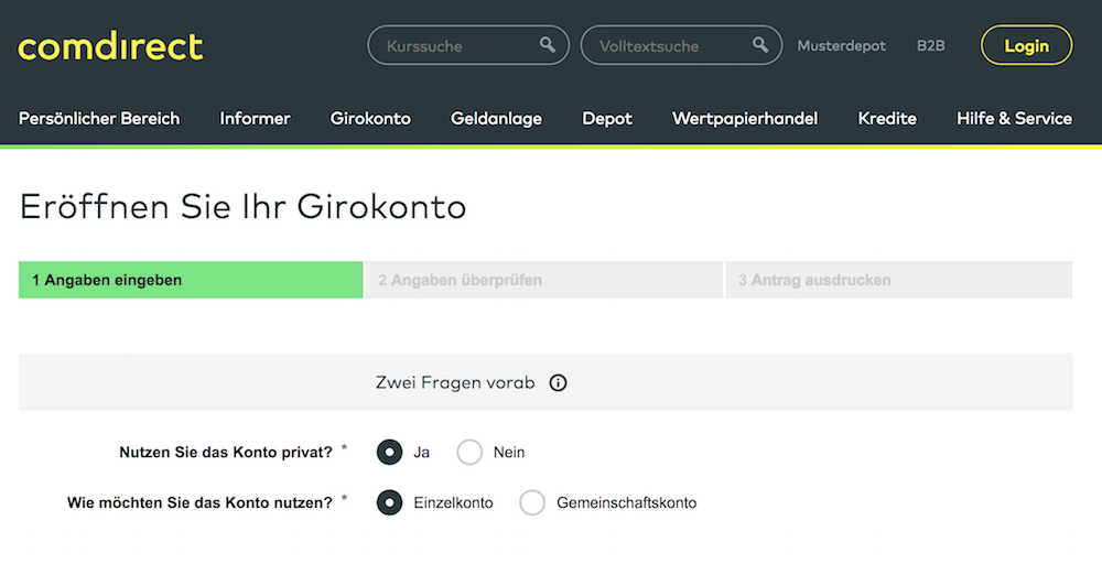 comdirect Girokonto Eröffnung