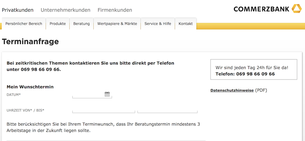 Commerzbank Terminanfrage