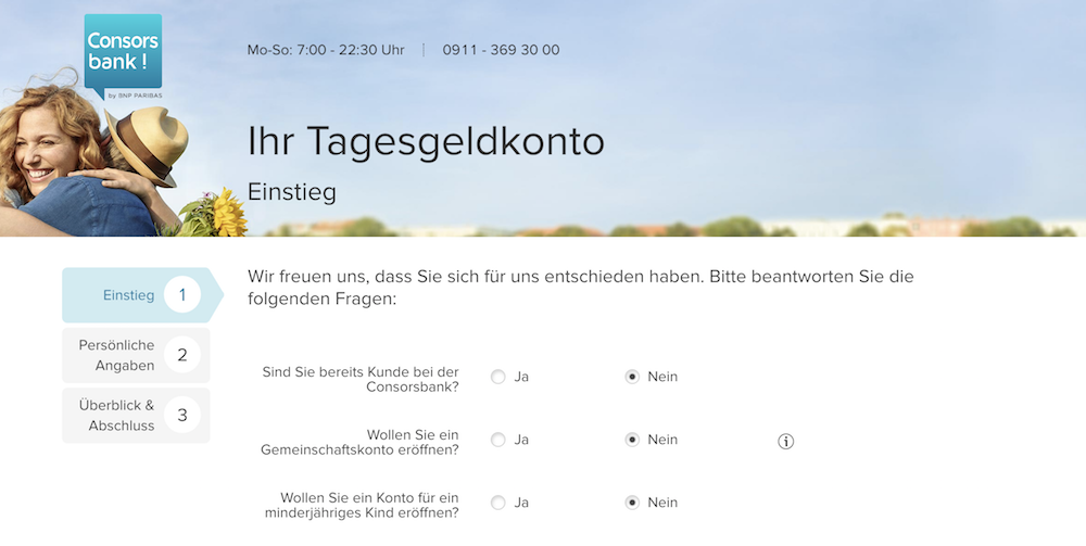Binnen drei Schritten, lässt sich das Tagesgeld-Konto der Consorsbank eröffnen