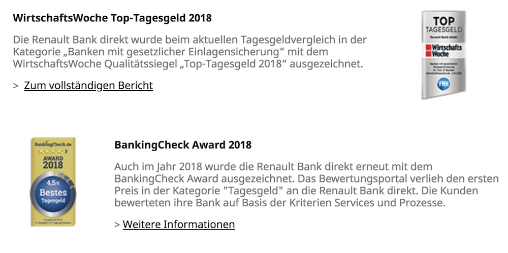 Renault Bank Direkt Auszeichnungen