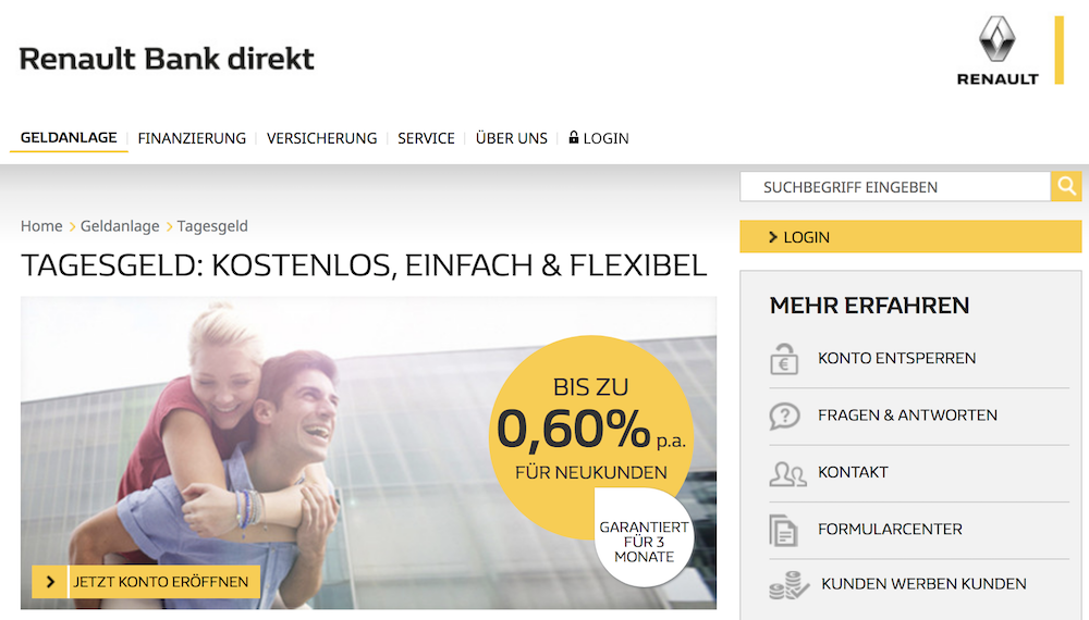 Renault Bank Direkt Tagesgeld Erfahrungen von BestesGirokonto.net