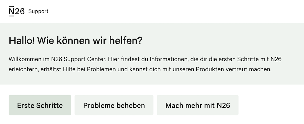 N26 FAQ Bereich